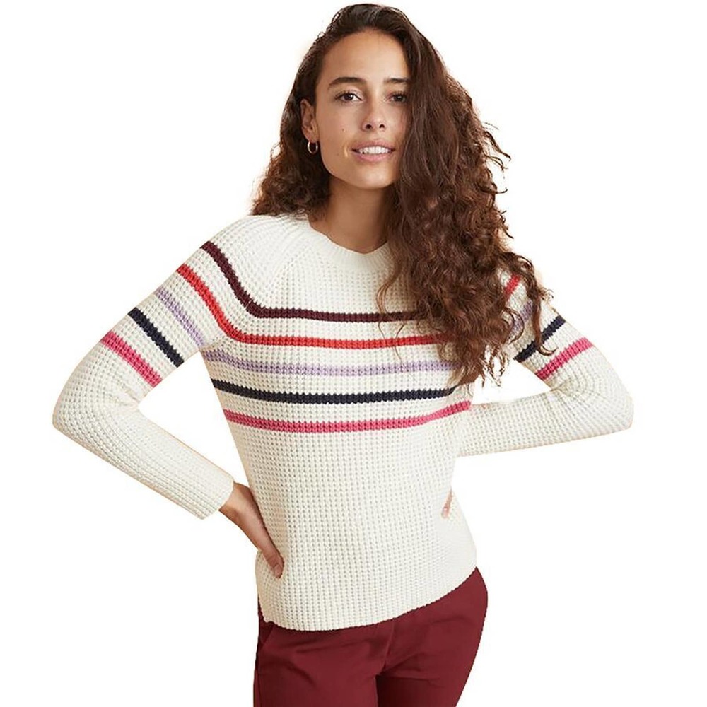 Women's Striped Sweater - Cream with Multicolor Stripes